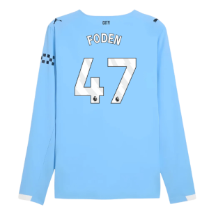 2025-2026 Man City Authentic Long Sleeve Home Shirt (Foden 47)