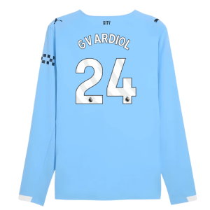 2025-2026 Man City Authentic Long Sleeve Home Shirt (Gvardiol 24)