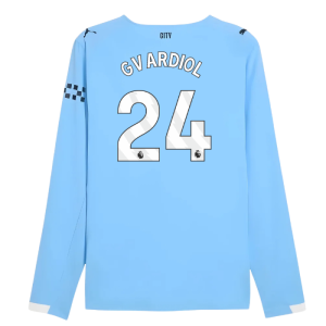 2025-2026 Man City Authentic Long Sleeve Home Shirt (Gvardiol 24)