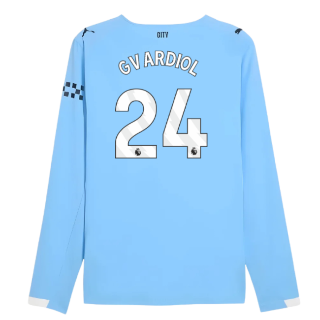 2025-2026 Man City Authentic Long Sleeve Home Shirt (Gvardiol 24)