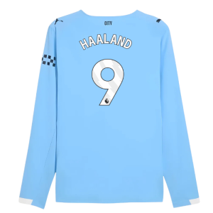2025-2026 Man City Authentic Long Sleeve Home Shirt (Haaland 9)