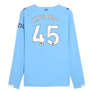 2025-2026 Man City Authentic Long Sleeve Home Shirt (Khusanov 45)