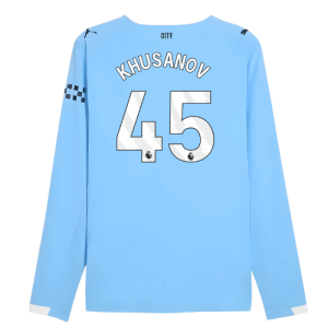 2025-2026 Man City Authentic Long Sleeve Home Shirt (Khusanov 45)