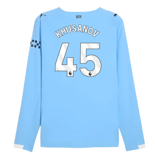 2025-2026 Man City Authentic Long Sleeve Home Shirt (Khusanov 45)