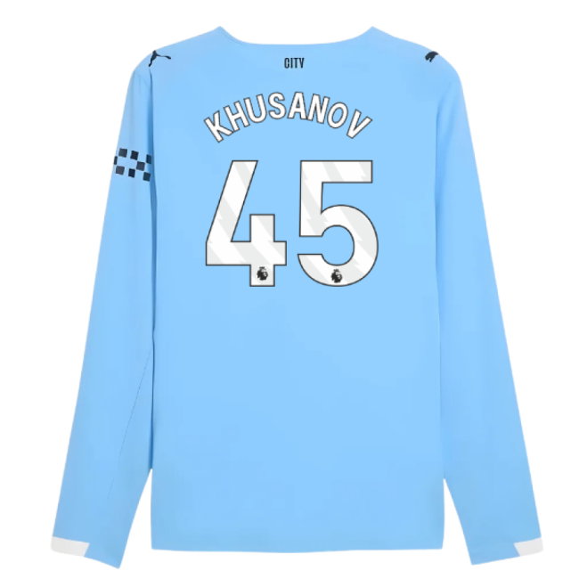 2025-2026 Man City Authentic Long Sleeve Home Shirt (Khusanov 45)