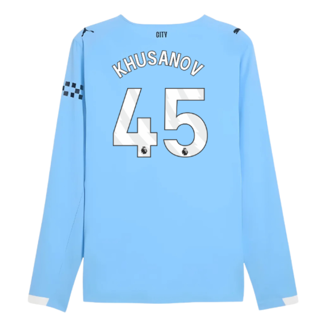 2025-2026 Man City Authentic Long Sleeve Home Shirt (Khusanov 45)
