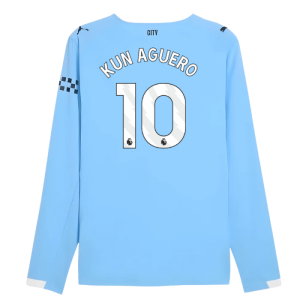 2025-2026 Man City Authentic Long Sleeve Home Shirt (Kun Aguero 10)