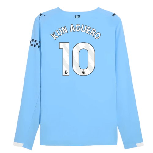 2025-2026 Man City Authentic Long Sleeve Home Shirt (Kun Aguero 10)