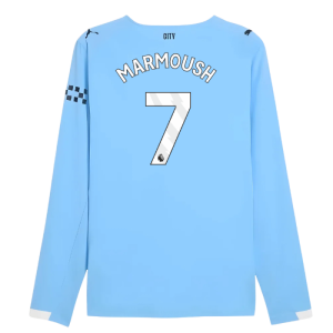 2025-2026 Man City Authentic Long Sleeve Home Shirt (Marmoush 7)