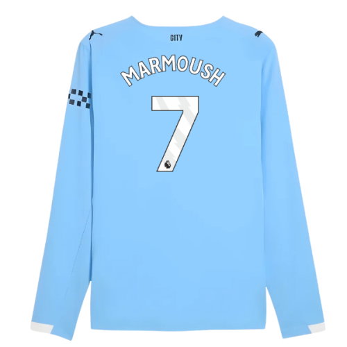 2025-2026 Man City Authentic Long Sleeve Home Shirt (Marmoush 7)