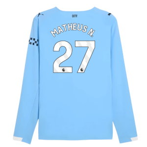 2025-2026 Man City Authentic Long Sleeve Home Shirt (Matheus N. 27)