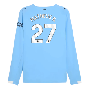 2025-2026 Man City Authentic Long Sleeve Home Shirt (Matheus N. 27)