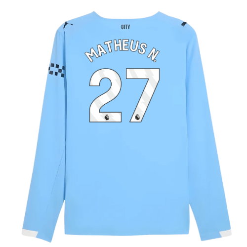 2025-2026 Man City Authentic Long Sleeve Home Shirt (Matheus N. 27)