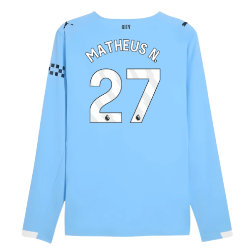 2025-2026 Man City Authentic Long Sleeve Home Shirt (Matheus N. 27)