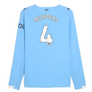 2025-2026 Man City Authentic Long Sleeve Home Shirt (Reijnders 4)