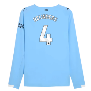 2025-2026 Man City Authentic Long Sleeve Home Shirt (Reijnders 4)