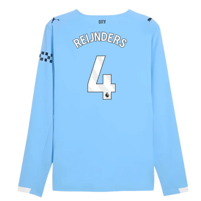 2025-2026 Man City Authentic Long Sleeve Home Shirt (Reijnders 4)