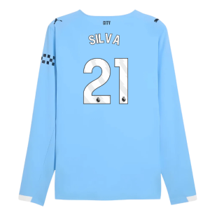 2025-2026 Man City Authentic Long Sleeve Home Shirt (Silva 21)