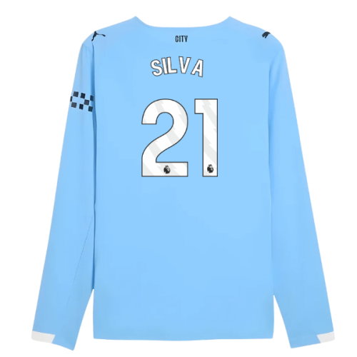 2025-2026 Man City Authentic Long Sleeve Home Shirt (Silva 21)