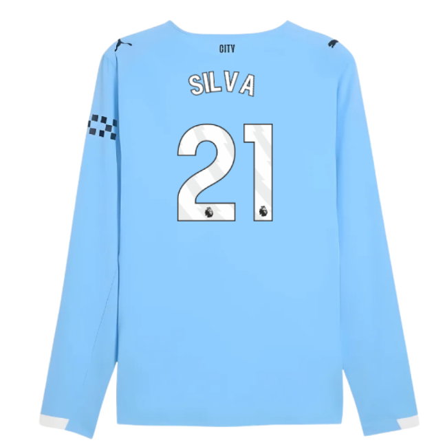 2025-2026 Man City Authentic Long Sleeve Home Shirt (Silva 21)