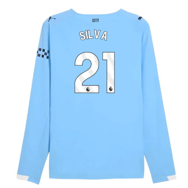2025-2026 Man City Authentic Long Sleeve Home Shirt (Silva 21)