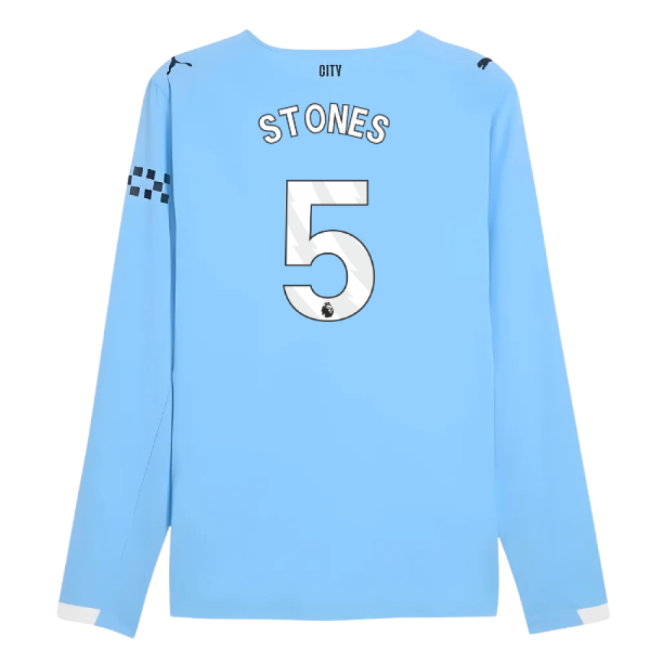 2025-2026 Man City Authentic Long Sleeve Home Shirt (Stones 5)