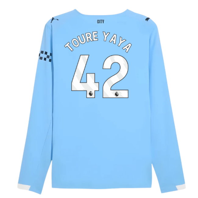 2025-2026 Man City Authentic Long Sleeve Home Shirt (Toure Yaya 42)