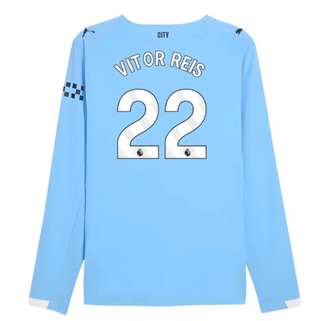 2025-2026 Man City Authentic Long Sleeve Home Shirt (Vitor Reis 22)