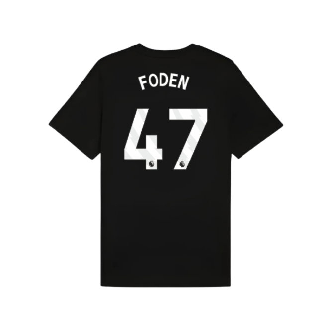 2025-2026 Man City FtblESS Tee (Black) (Foden 47)