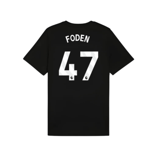 2025-2026 Man City FtblESS Tee (Black) (Foden 47)