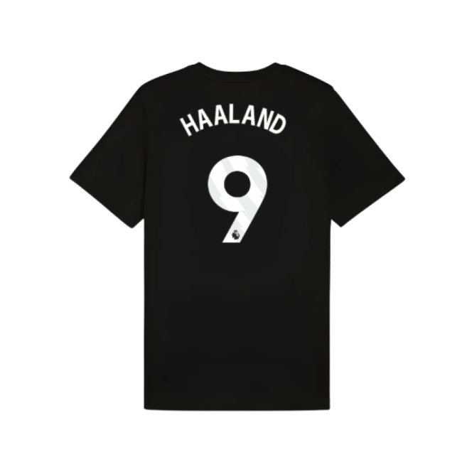 2025-2026 Man City FtblESS Tee (Black) (Haaland 9)