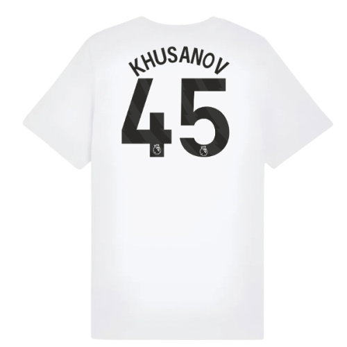 2025-2026 Man City FtblESS Tee (White) - Kids (Khusanov 45)