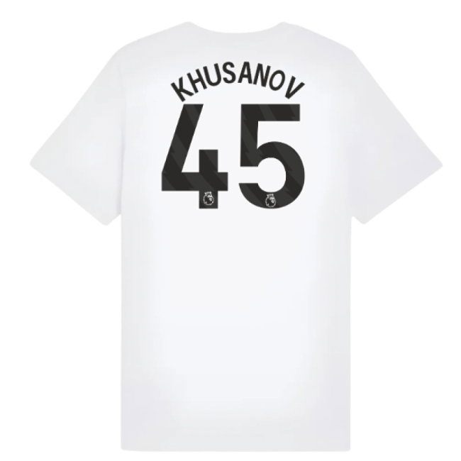 2025-2026 Man City FtblESS Tee (White) - Kids (Khusanov 45)