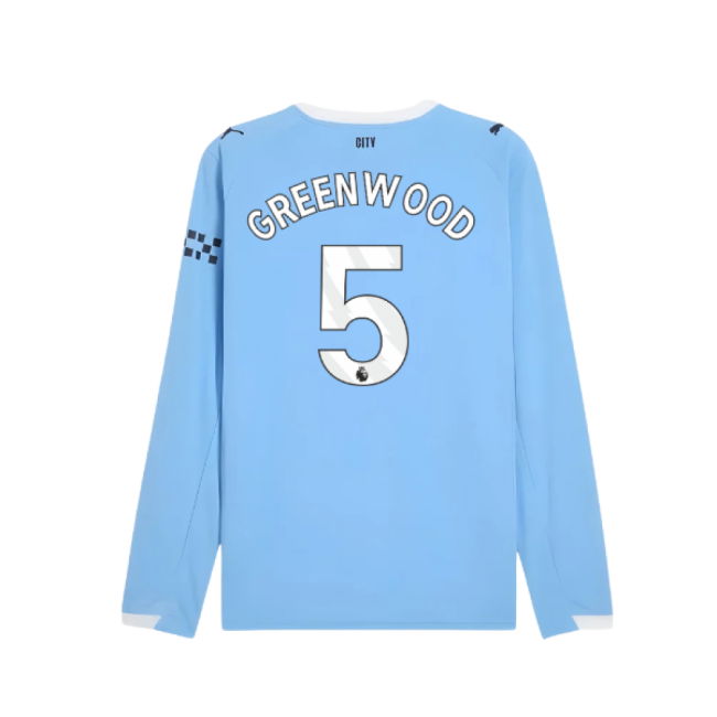 2025-2026 Man City Long Sleeve Home Shirt (Greenwood 5)