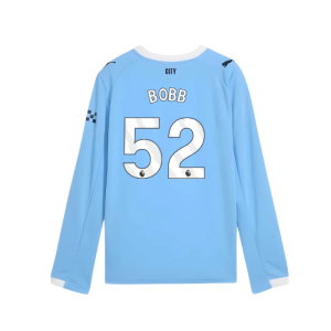 2025-2026 Man City Long Sleeve Home Shirt (Kids) (Bobb 52)