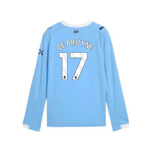 2025-2026 Man City Long Sleeve Home Shirt (Kids) (De Bruyne 17)