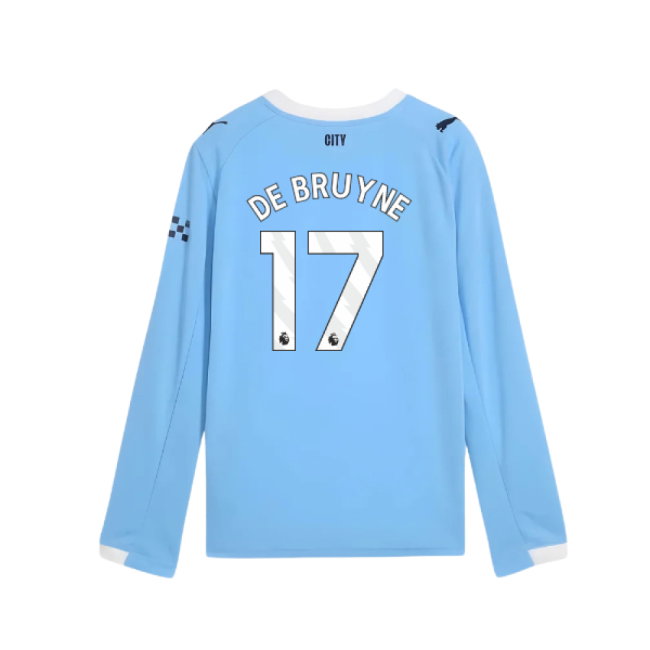 2025-2026 Man City Long Sleeve Home Shirt (Kids) (De Bruyne 17)