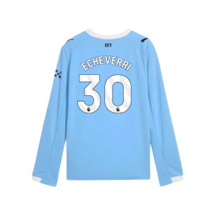 2025-2026 Man City Long Sleeve Home Shirt (Kids) (Echeverri 30)