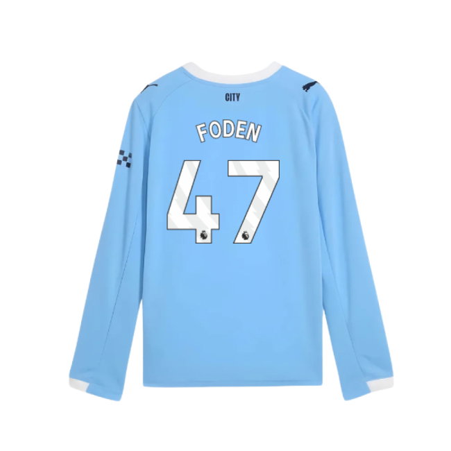 2025-2026 Man City Long Sleeve Home Shirt (Kids) (Foden 47)