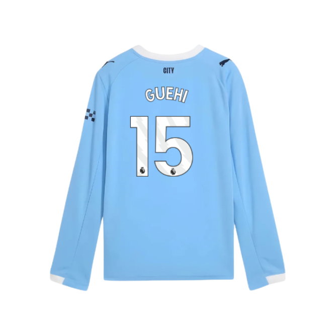 2025-2026 Man City Long Sleeve Home Shirt (Kids) (Guehi 15)
