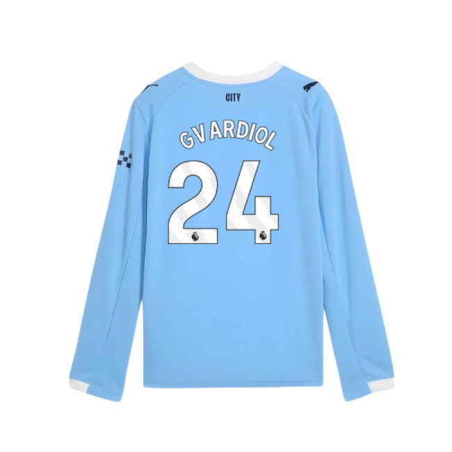 2025-2026 Man City Long Sleeve Home Shirt (Kids) (Gvardiol 24)