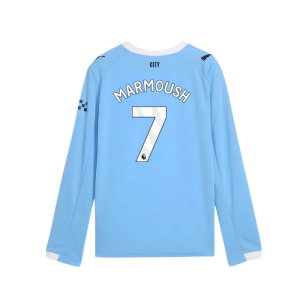 2025-2026 Man City Long Sleeve Home Shirt (Kids) (Marmoush 7)