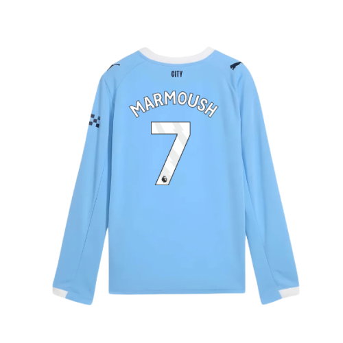 2025-2026 Man City Long Sleeve Home Shirt (Kids) (Marmoush 7)