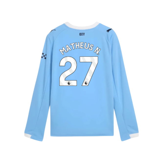 2025-2026 Man City Long Sleeve Home Shirt (Kids) (Matheus N. 27)