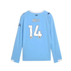 2025-2026 Man City Long Sleeve Home Shirt (Kids) (Nico 14)