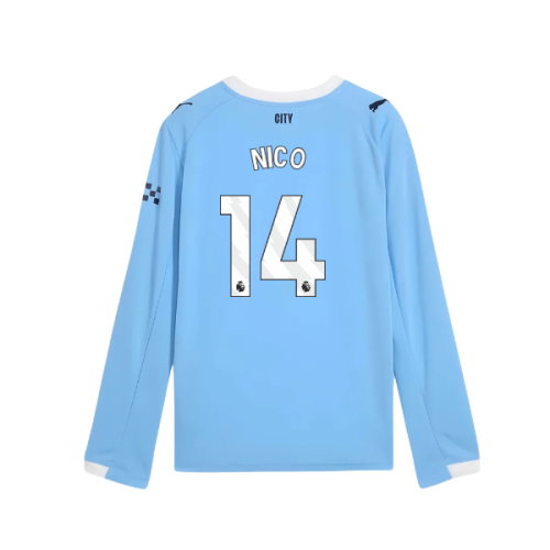 2025-2026 Man City Long Sleeve Home Shirt (Kids) (Nico 14)
