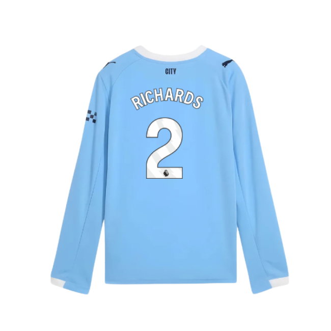 2025-2026 Man City Long Sleeve Home Shirt (Kids) (Richards 2)