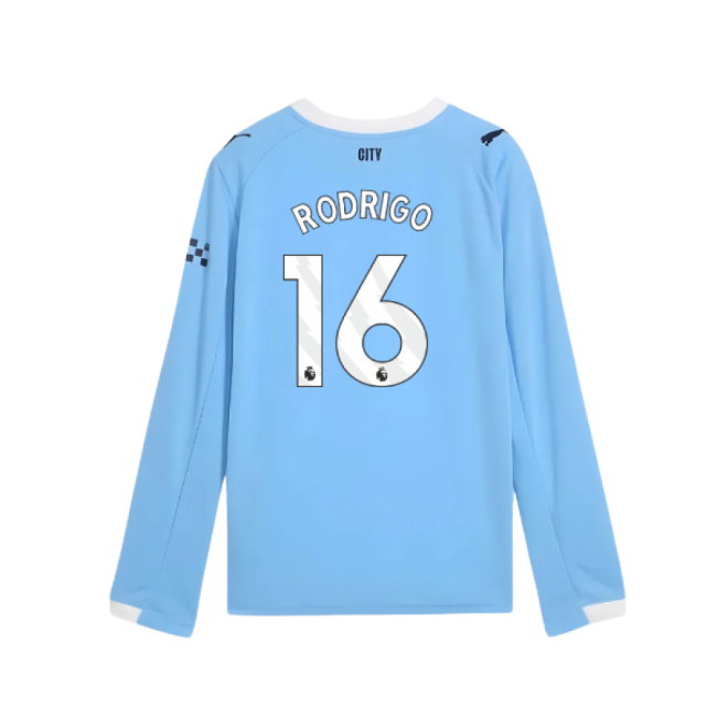 2025-2026 Man City Long Sleeve Home Shirt (Kids) (Rodrigo 16)