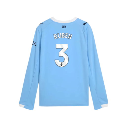 2025-2026 Man City Long Sleeve Home Shirt (Kids) (Ruben 3)