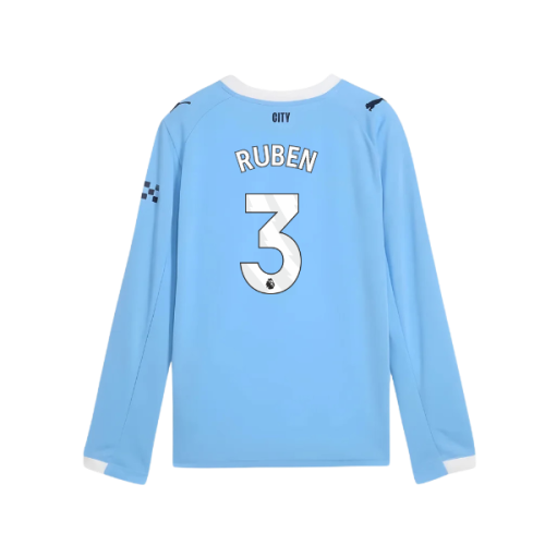 2025-2026 Man City Long Sleeve Home Shirt (Kids) (Ruben 3)